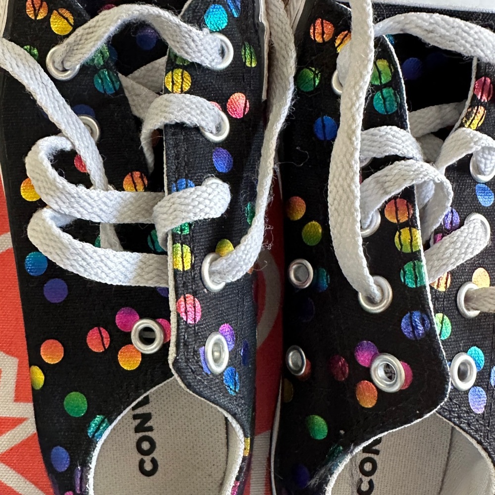Converse Kids' Black Sneakers with Rainbow Dots